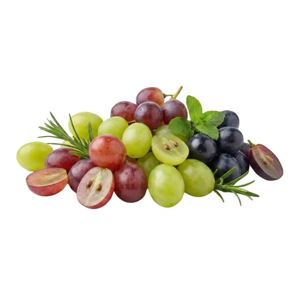 Frische Weintrauben-Mischung aus hellem, rotem und dunklem Tafelobst, garniert mit Rosmarin und Minze, präsentiert von der Bıdı GmbH in Hilden. Als erfahrener Obst-Großhandel mit über 18 Jahren Expertise liefern wir erstklassige Qualität direkt vom Erzeuger. Die Bıdı GmbH bietet über 450 Sorten Obst und Gemüse und versorgt Gastronomie sowie Handel in ganz NRW täglich mit der eigenen Lieferflotte.