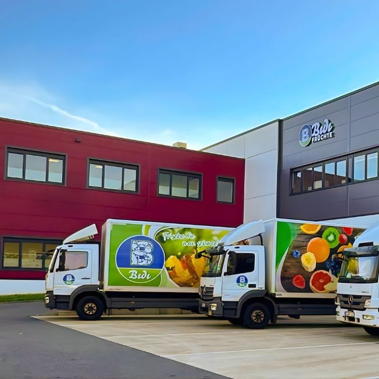 Bidi GmbH's LKW's vor den Rampen